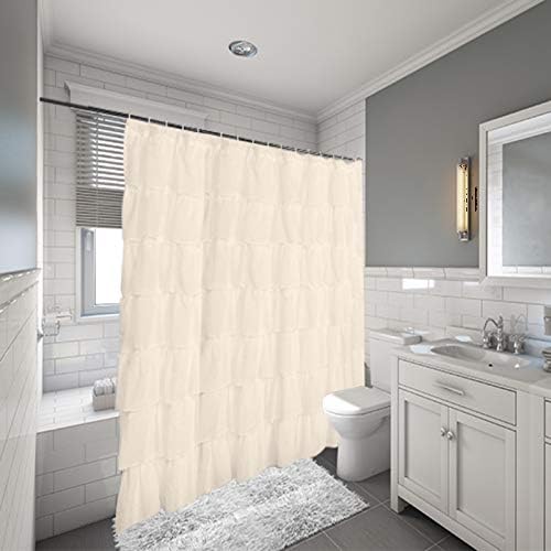 Gypsy Ruffled Shower Curtain, 100% Polyester Fabric Bathroom Drapes – Housewarming Gift - 70 Inch Wide by 72 Inch Long, Cream - Image 2