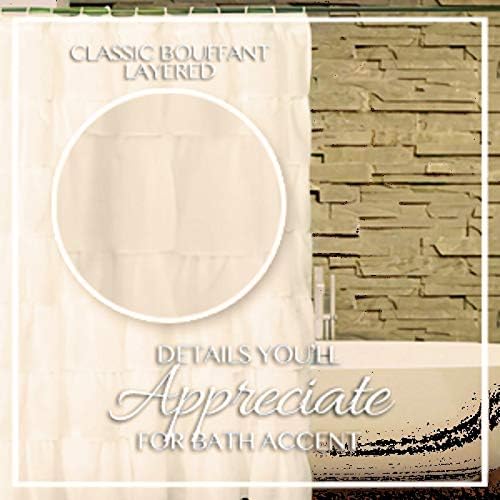 Gypsy Ruffled Shower Curtain, 100% Polyester Fabric Bathroom Drapes – Housewarming Gift - 70 Inch Wide by 72 Inch Long, Cream - Image 4
