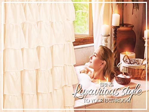 Gypsy Ruffled Shower Curtain, 100% Polyester Fabric Bathroom Drapes – Housewarming Gift - 70 Inch Wide by 72 Inch Long, Cream - Image 7