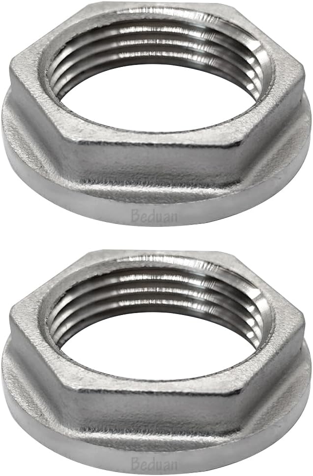 Stainless Steel 3/4 NPS Female Threaded Hex Lock Nuts Flange Gasket for Pipe Connection Bulkhead Fitting - Image 1
