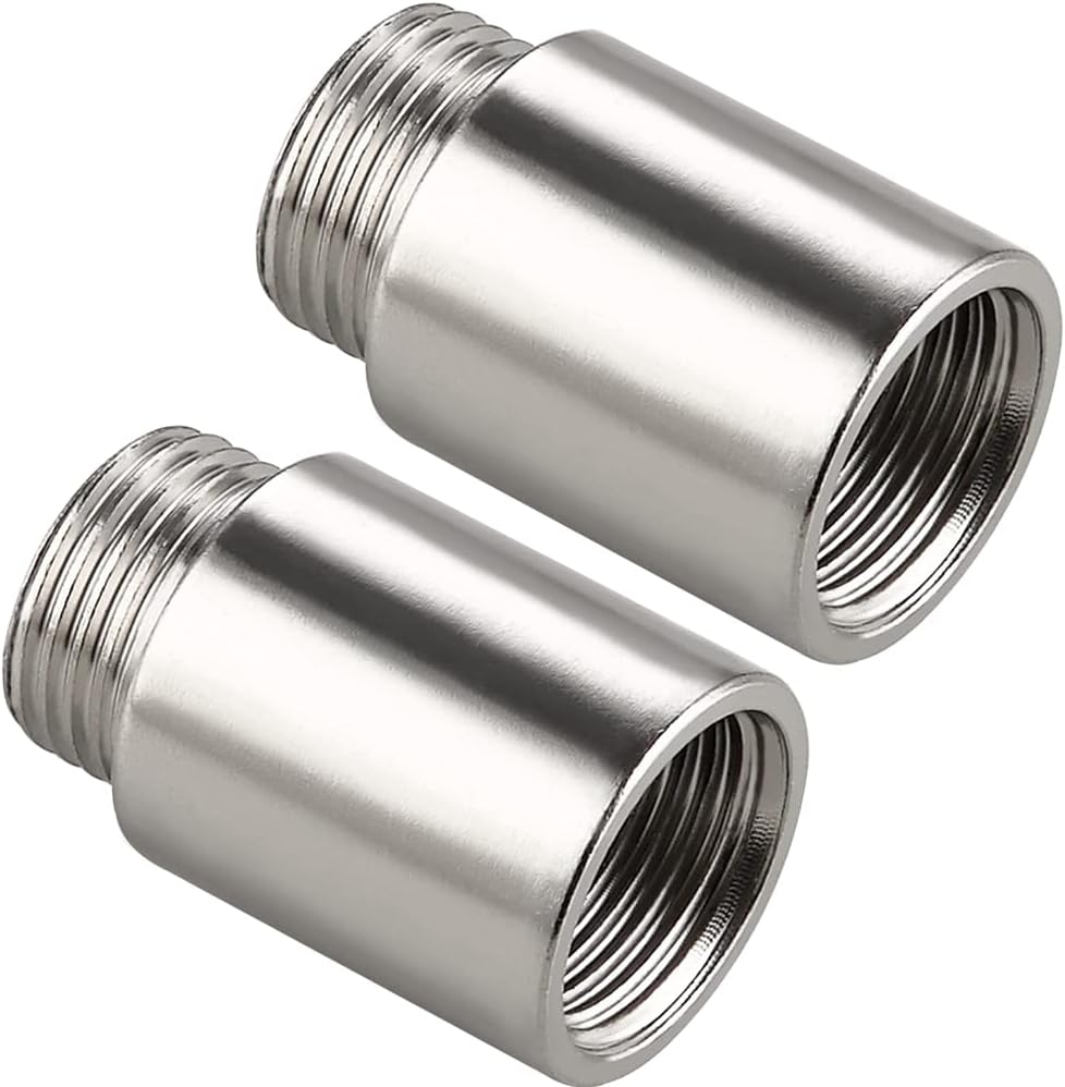 Shower Head Extension Tube Pipe Fittings G 1/2 Male to G 1/2 Female BSP threaded Stainless Steel Round Shower Arm Extension Cast Fitting Coupler (25mm Length,2pcs) - Image 1