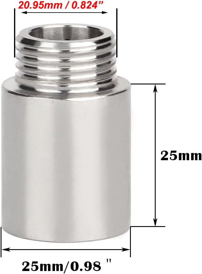 Shower Head Extension Tube Pipe Fittings G 1/2 Male to G 1/2 Female BSP threaded Stainless Steel Round Shower Arm Extension Cast Fitting Coupler (25mm Length,2pcs) - Image 2