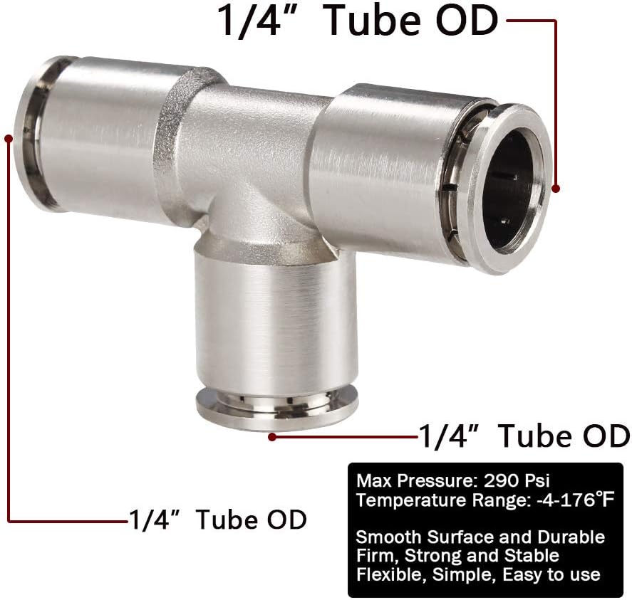 Push to Connect Tube Fitting Union Tee, Copper Nickle-Plated 1/4