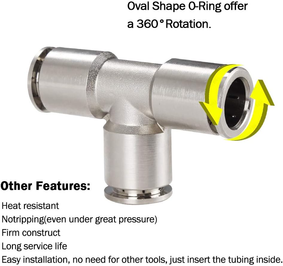 Push to Connect Tube Fitting Union Tee, Copper Nickle-Plated 1/4