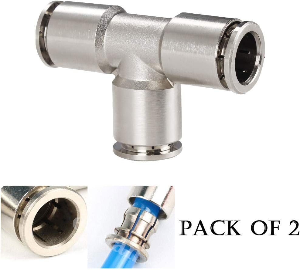 Push to Connect Tube Fitting Union Tee, Copper Nickle-Plated 1/4