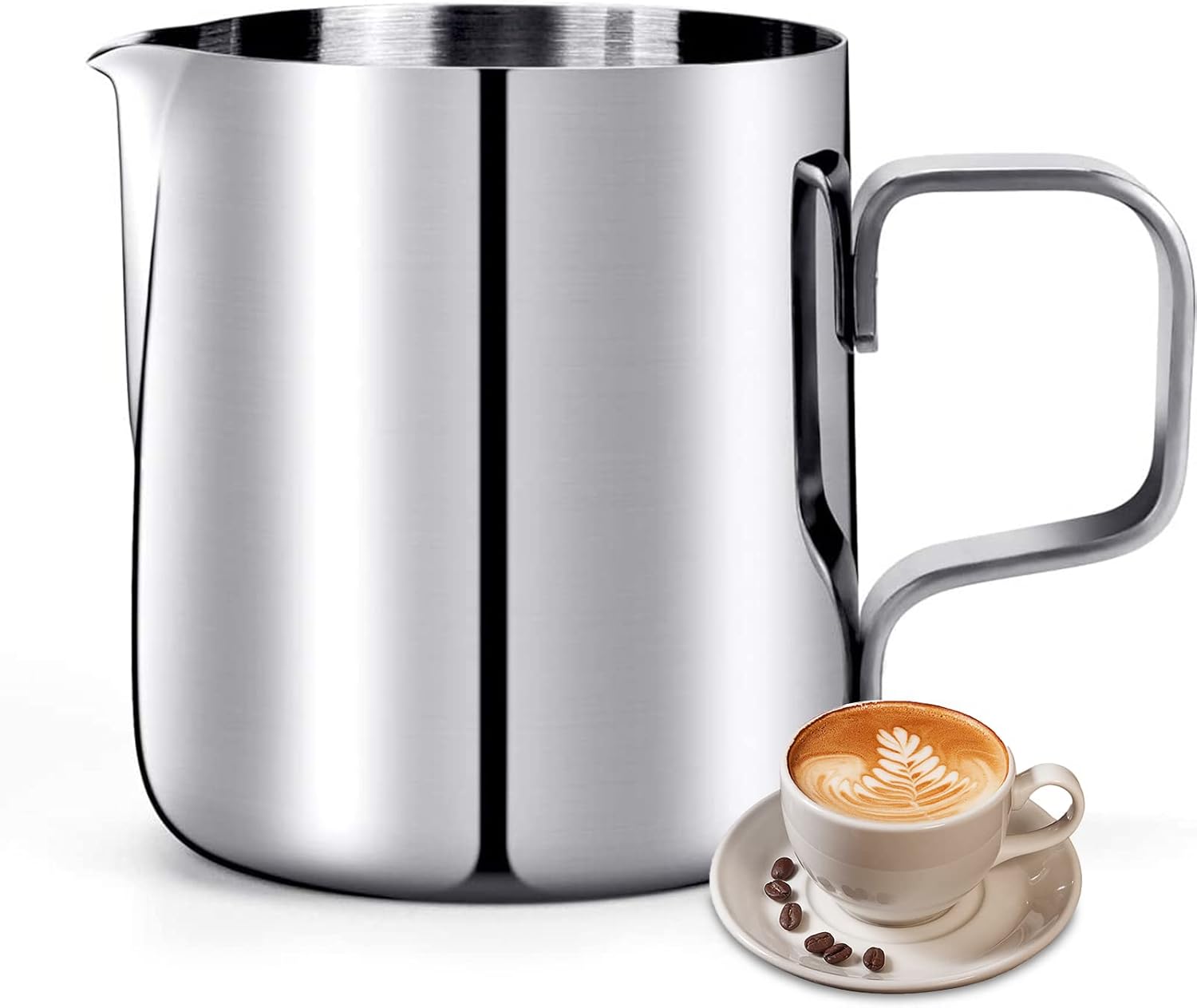Milk Frothing Pitcher, 6.8oz/200ml Stainless Steel Milk Frother Cup, Small Steaming Pitcher for Espresso Machine, Latte Art Pour Cup - Image 1