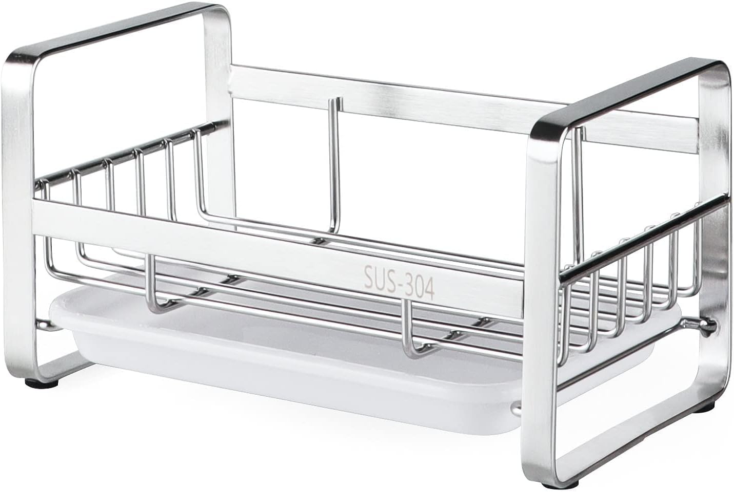 Kitchen Sink Sponge Holder, 304 Stainless Steel Kitchen Soap Dispenser Caddy Organizer, Countertop Soap Dish Rack Drainer with Removable Drain Tray, not Including Dispenser and Brush - Image 2