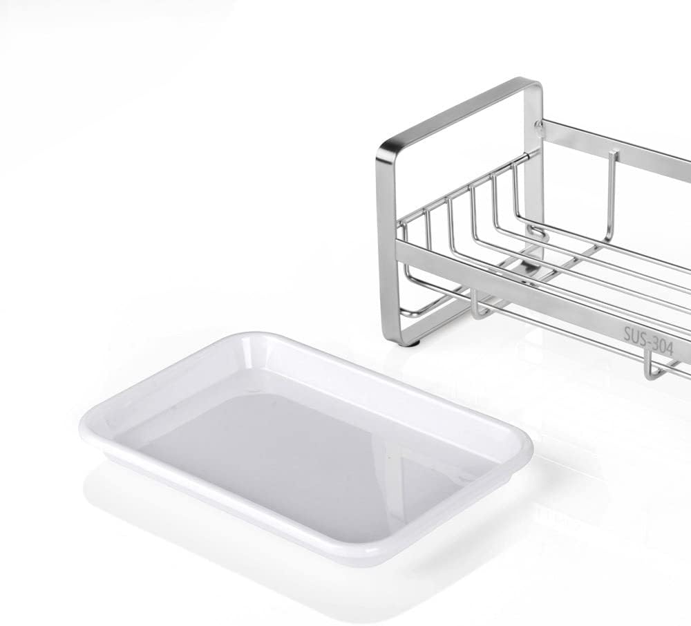 Kitchen Sink Sponge Holder, 304 Stainless Steel Kitchen Soap Dispenser Caddy Organizer, Countertop Soap Dish Rack Drainer with Removable Drain Tray, not Including Dispenser and Brush - Image 5