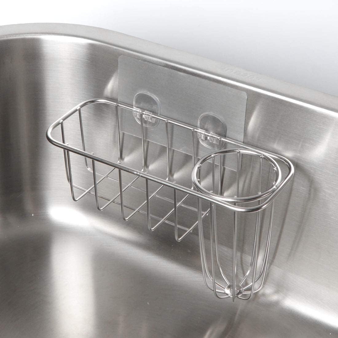 3-in-1 Sponge Holder for Kitchen Sink with Dish Brush Holder, Stainless Steel Caddy for Soap, Scrubber, No Drill and Rustproof, Silver - Image 2