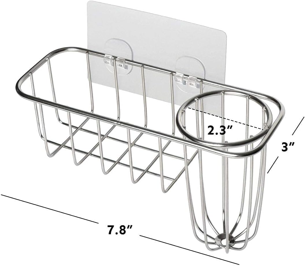 3-in-1 Sponge Holder for Kitchen Sink with Dish Brush Holder, Stainless Steel Caddy for Soap, Scrubber, No Drill and Rustproof, Silver - Image 5