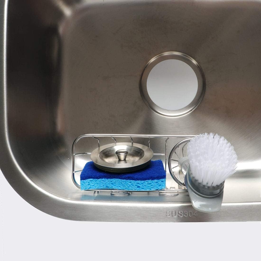 3-in-1 Sponge Holder for Kitchen Sink with Dish Brush Holder, Stainless Steel Caddy for Soap, Scrubber, No Drill and Rustproof, Silver - Image 6