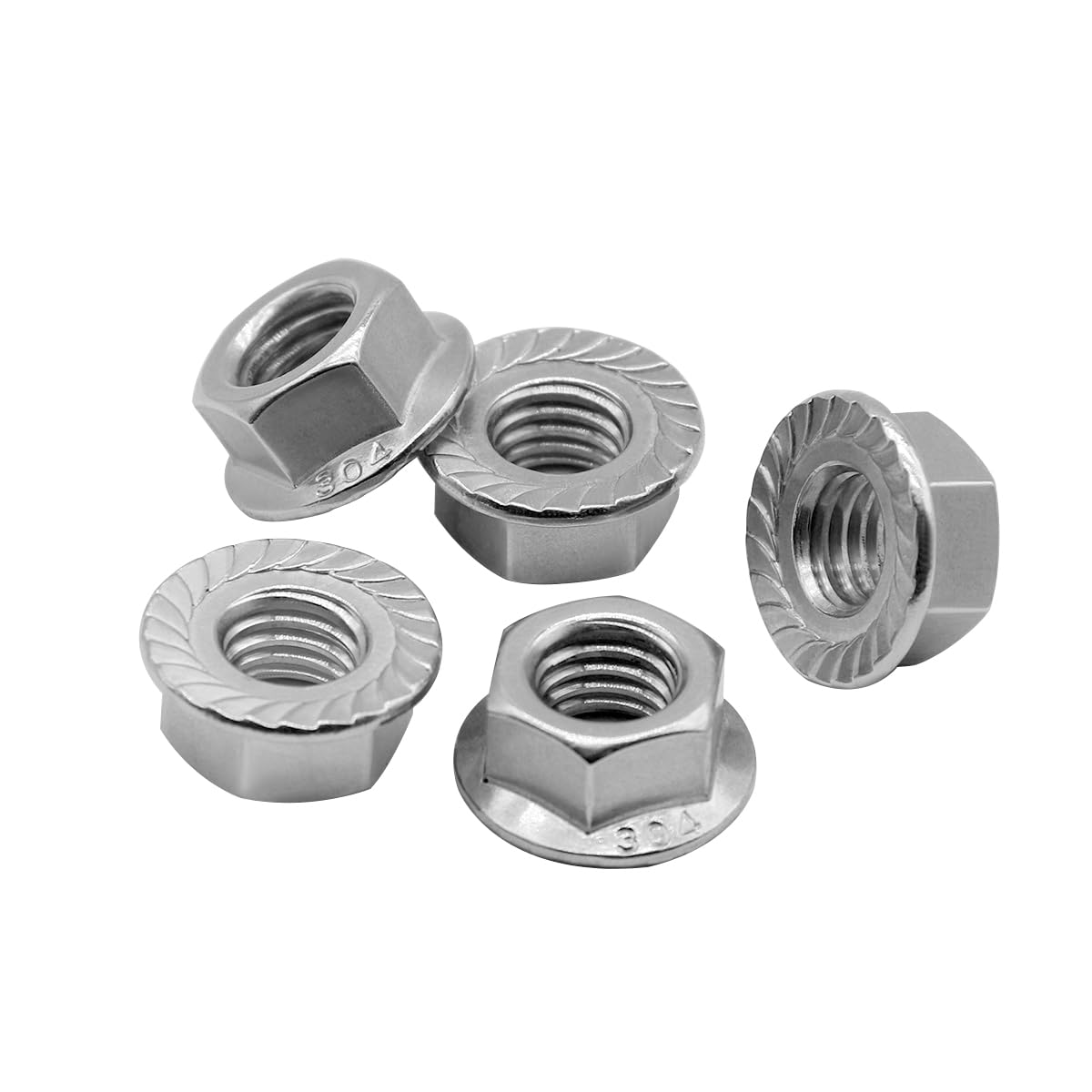 M5*0.8 Serrated Flange Hex Lock Nuts 304 Stainless Steel 18-8 Bright Finish (100PCS) - Image 2