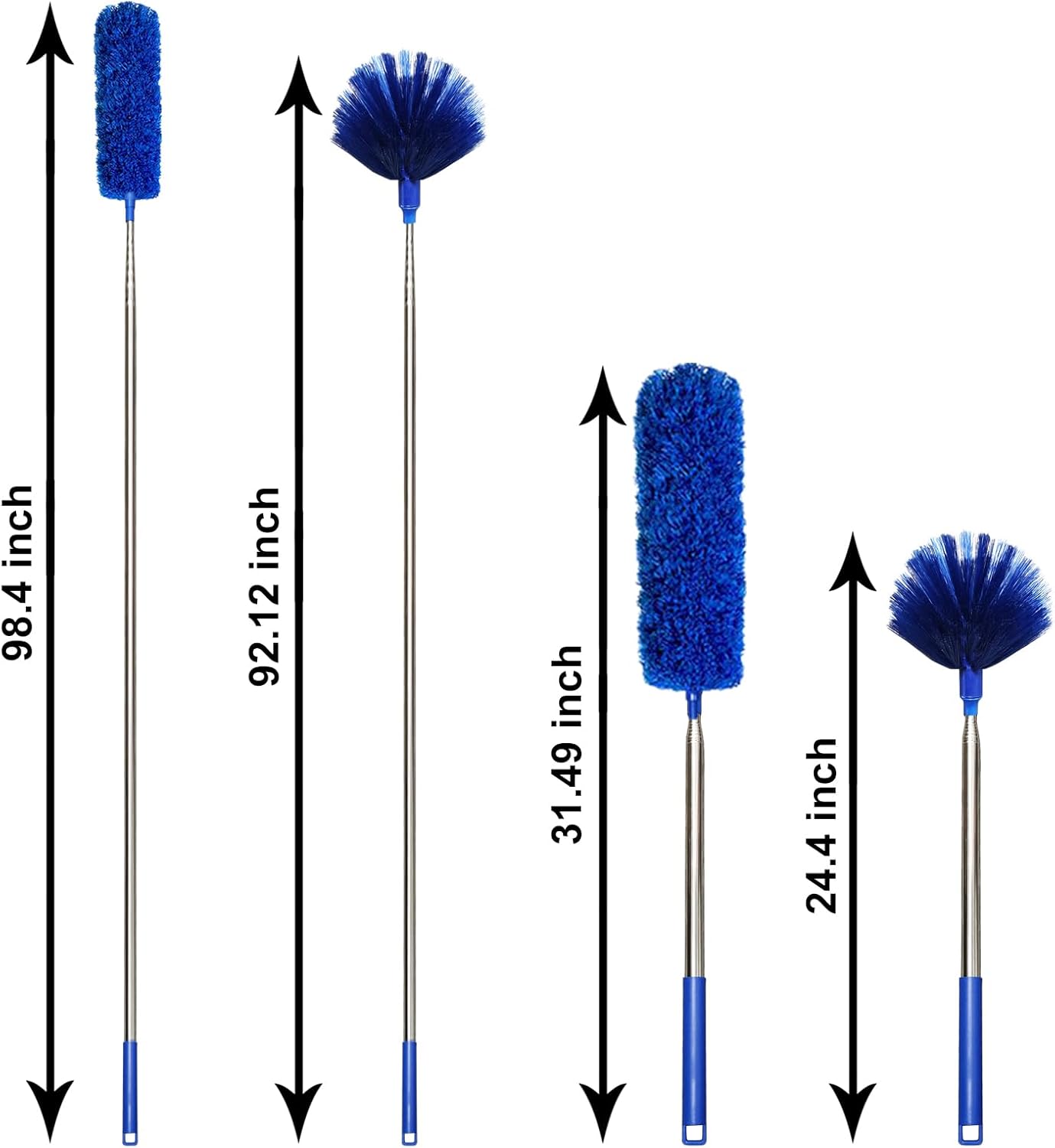 Cobweb Dusters with Extension Pole 100-inch, Spider Web Brush & Ceiling Cleaning Kit, Washable Cleaning Duster Kit with 2 Duster Heads, Cobweb Duster, Corner Brush for Ceiling Fan, Furniture, Home - Image 2