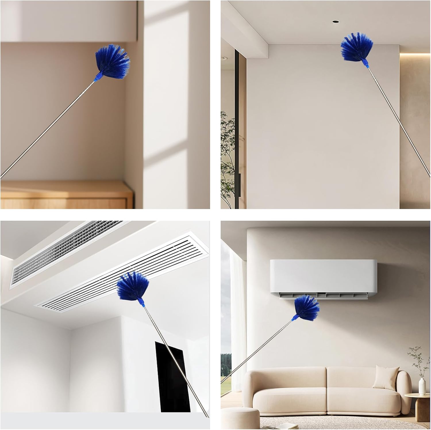 Cobweb Dusters with Extension Pole 100-inch, Spider Web Brush & Ceiling Cleaning Kit, Washable Cleaning Duster Kit with 2 Duster Heads, Cobweb Duster, Corner Brush for Ceiling Fan, Furniture, Home - Image 5