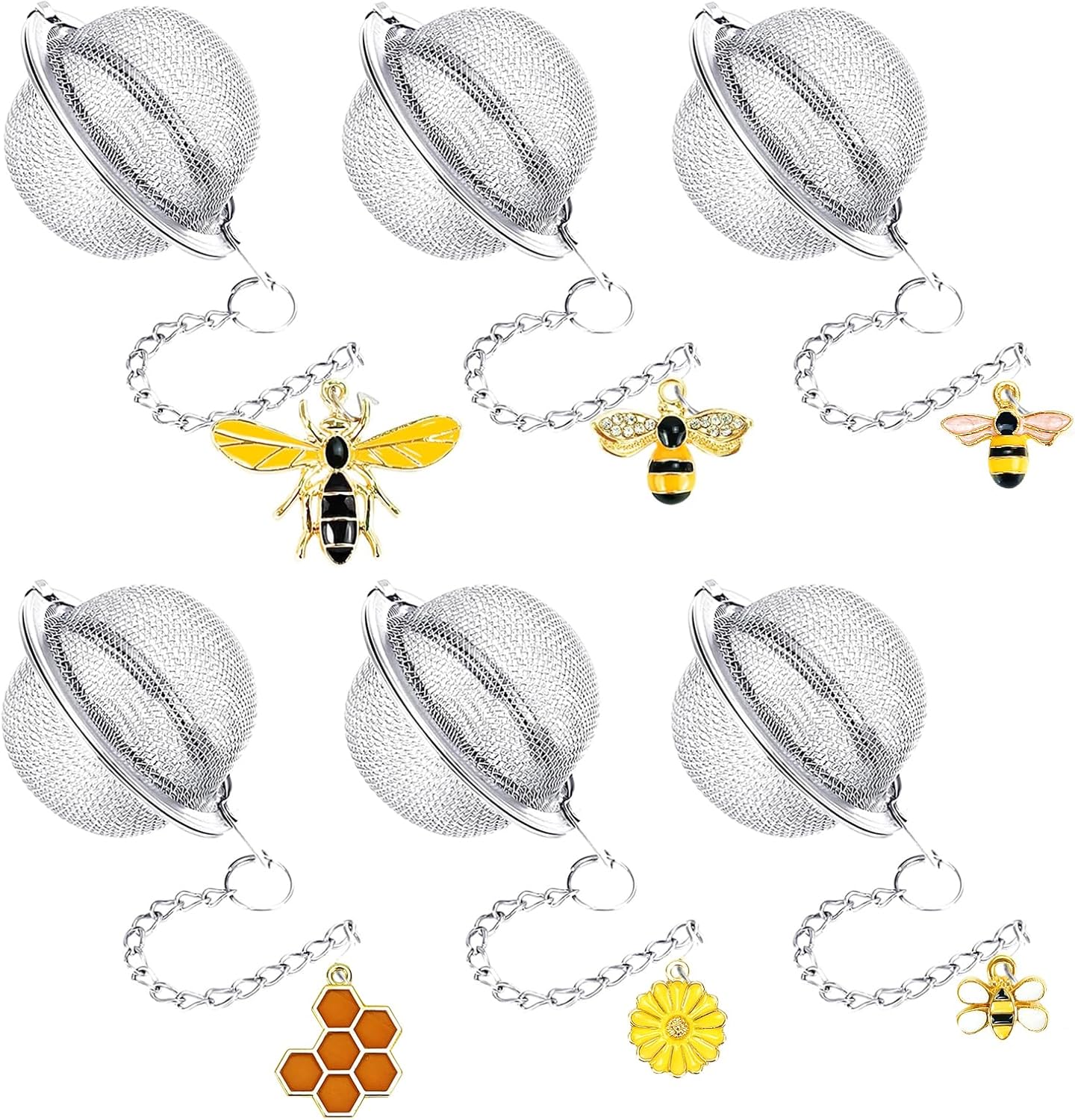 6Pcs Stainless Steel Mesh Tea Infuser, 2.1 inch Tea Strainer with Honey Bee Set Pendant, Tea Ball Tea Diffuser Tea Steeper for Filtering Tea,Tea Infusers for Loose Tea - Image 1