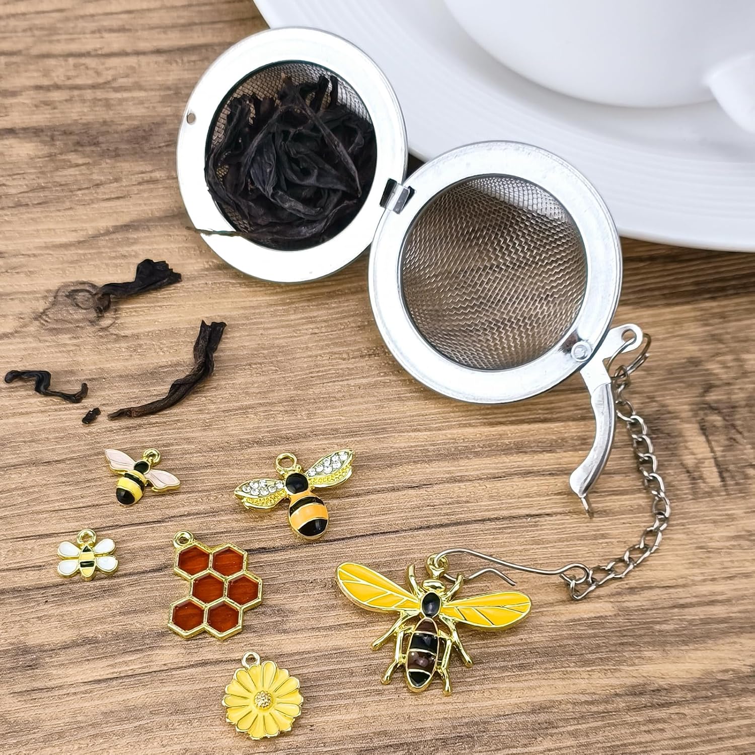 6Pcs Stainless Steel Mesh Tea Infuser, 2.1 inch Tea Strainer with Honey Bee Set Pendant, Tea Ball Tea Diffuser Tea Steeper for Filtering Tea,Tea Infusers for Loose Tea - Image 4