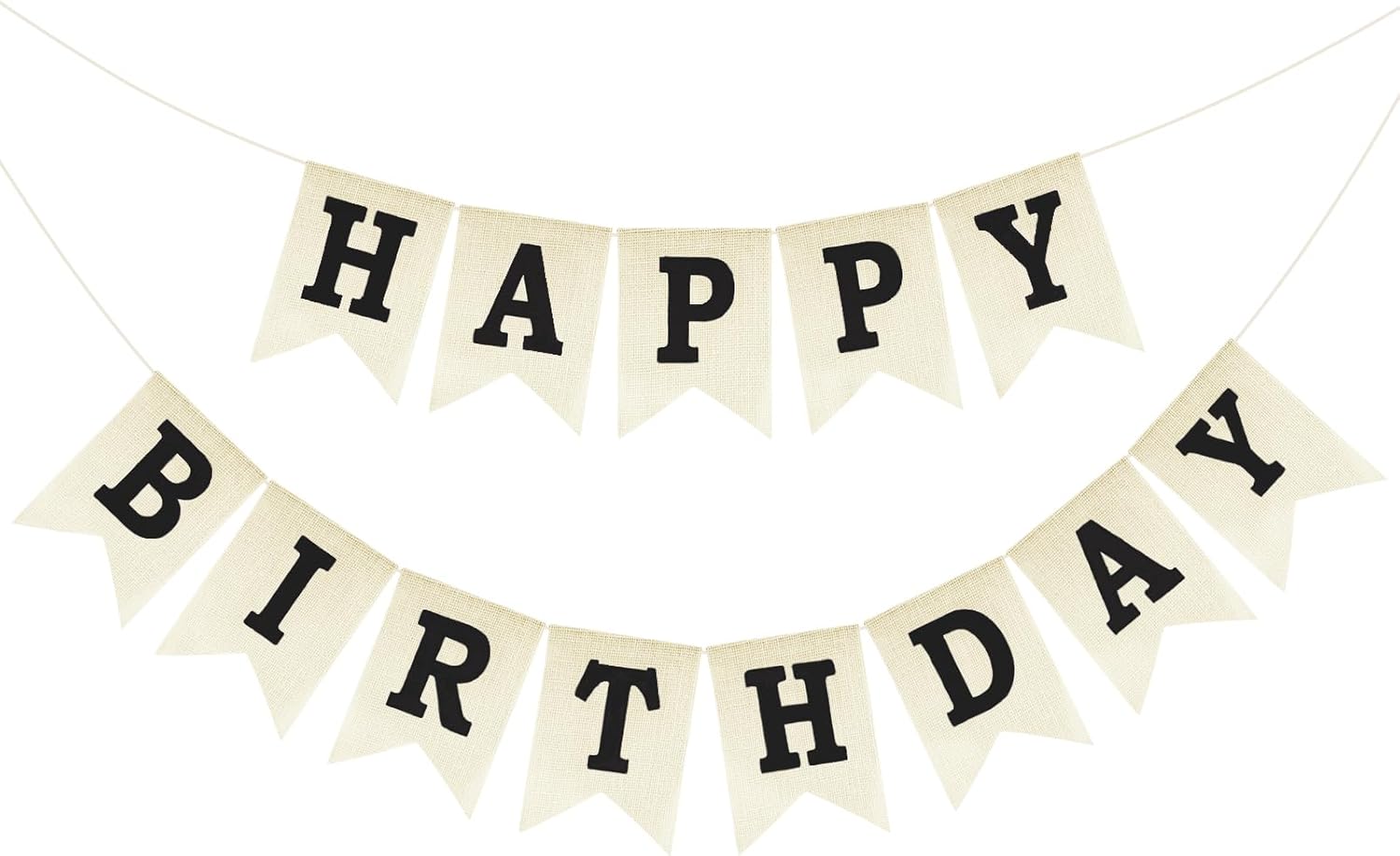 Happy Birthday Banner - NO DIY Black Burlap Happy Birthday Banner Sign Happy Birthdays Party Decoration Happy Birthdays Banners Bunting for Women Men Girl Boy Celebration Party Backdrops - Image 1
