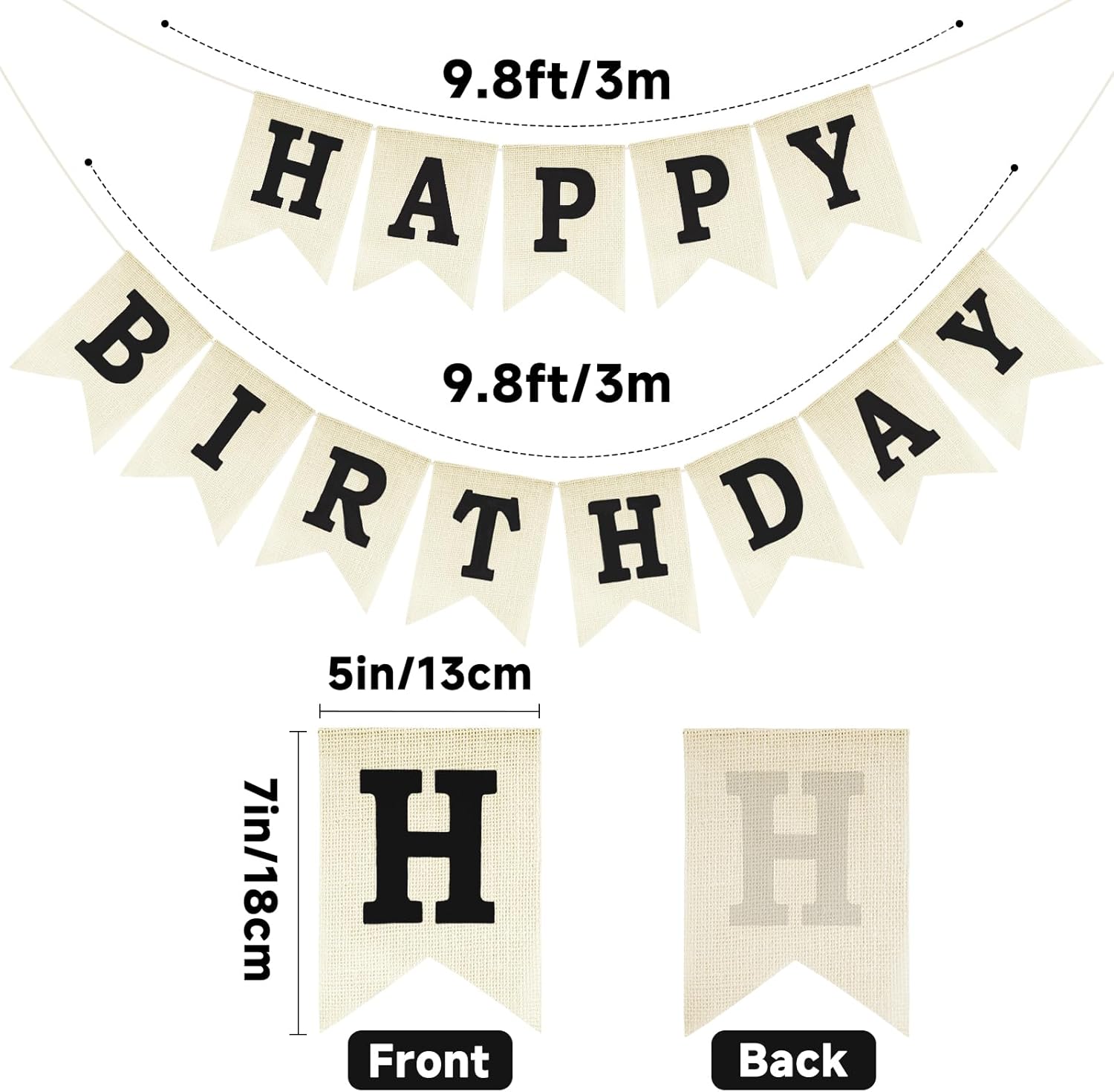 Happy Birthday Banner - NO DIY Black Burlap Happy Birthday Banner Sign Happy Birthdays Party Decoration Happy Birthdays Banners Bunting for Women Men Girl Boy Celebration Party Backdrops - Image 2