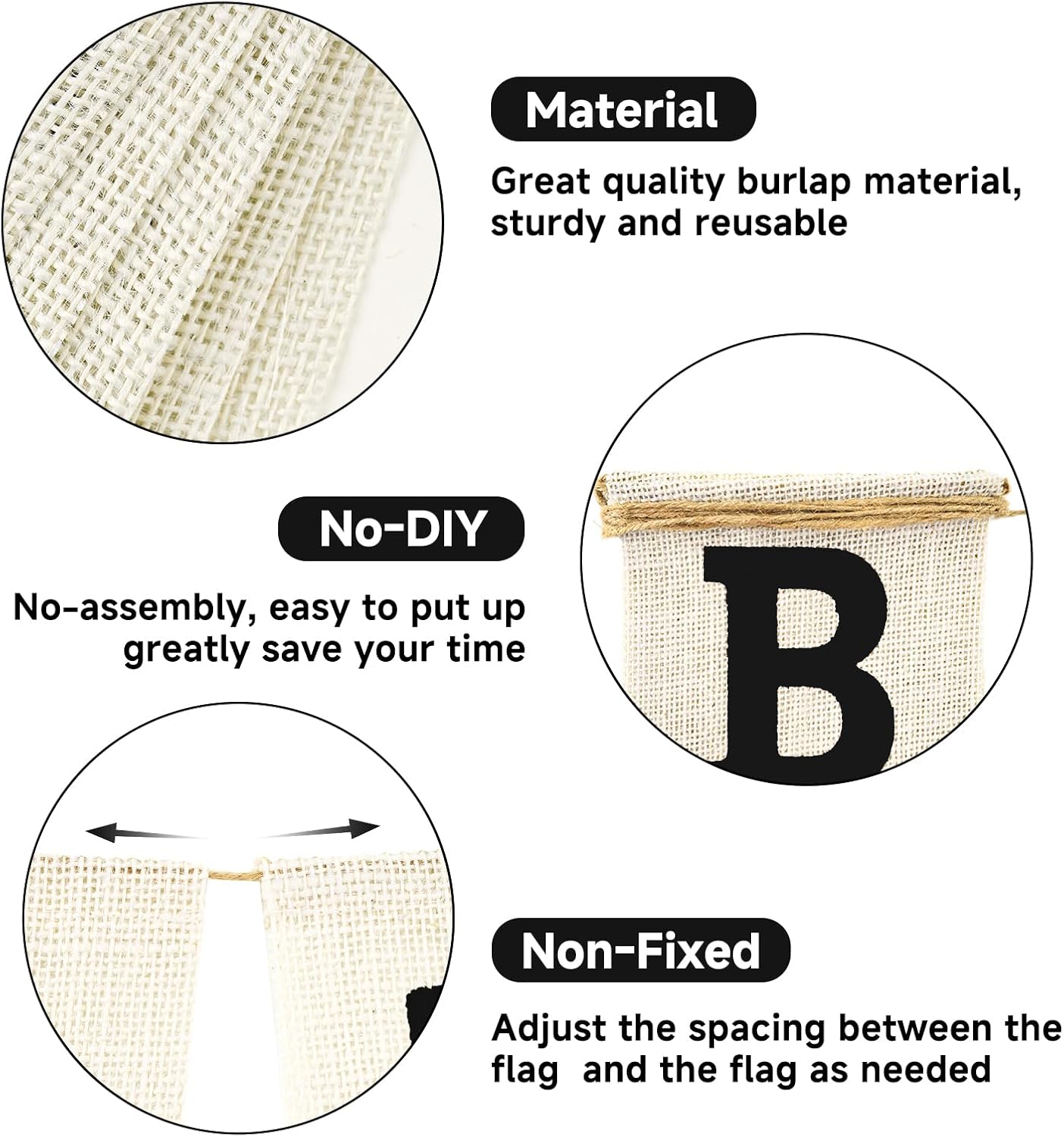 Happy Birthday Banner - NO DIY Black Burlap Happy Birthday Banner Sign Happy Birthdays Party Decoration Happy Birthdays Banners Bunting for Women Men Girl Boy Celebration Party Backdrops - Image 3