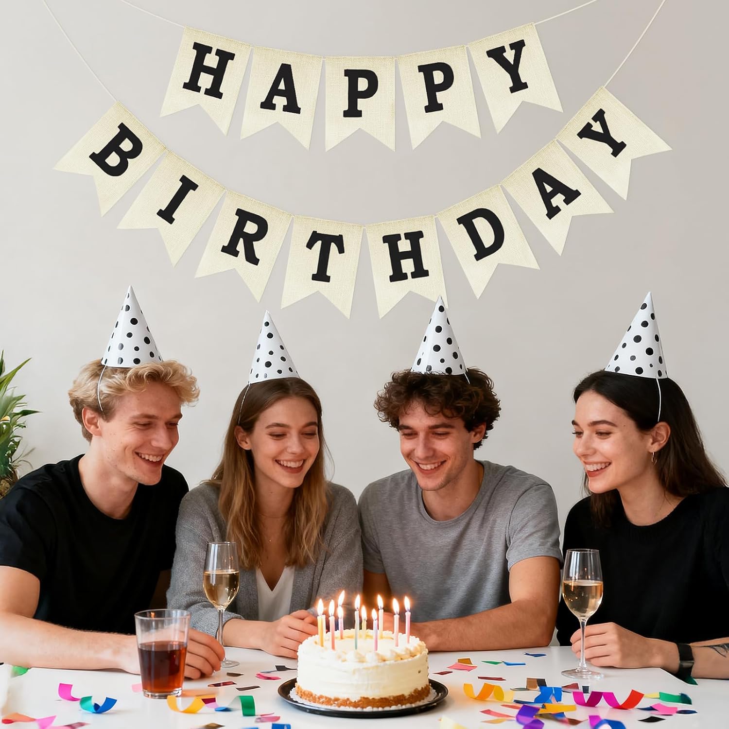 Happy Birthday Banner - NO DIY Black Burlap Happy Birthday Banner Sign Happy Birthdays Party Decoration Happy Birthdays Banners Bunting for Women Men Girl Boy Celebration Party Backdrops - Image 4