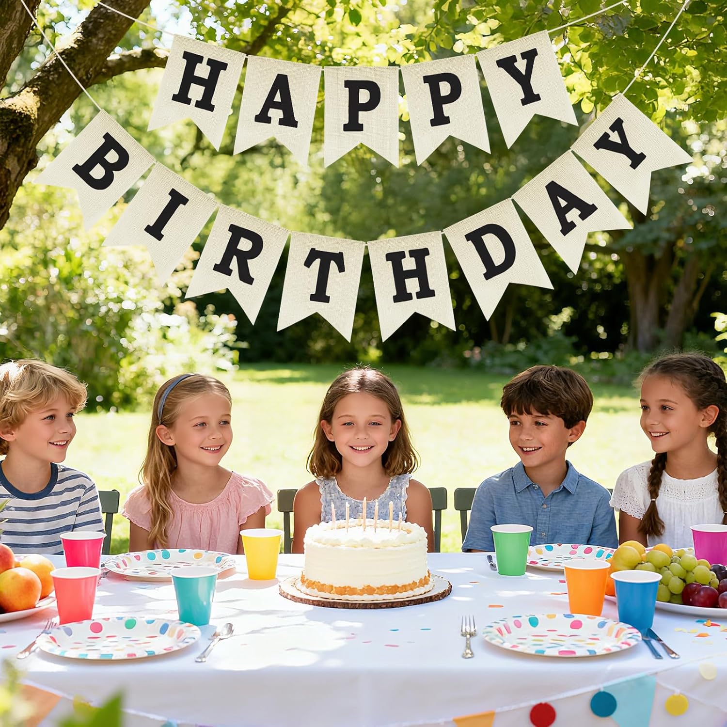 Happy Birthday Banner - NO DIY Black Burlap Happy Birthday Banner Sign Happy Birthdays Party Decoration Happy Birthdays Banners Bunting for Women Men Girl Boy Celebration Party Backdrops - Image 5