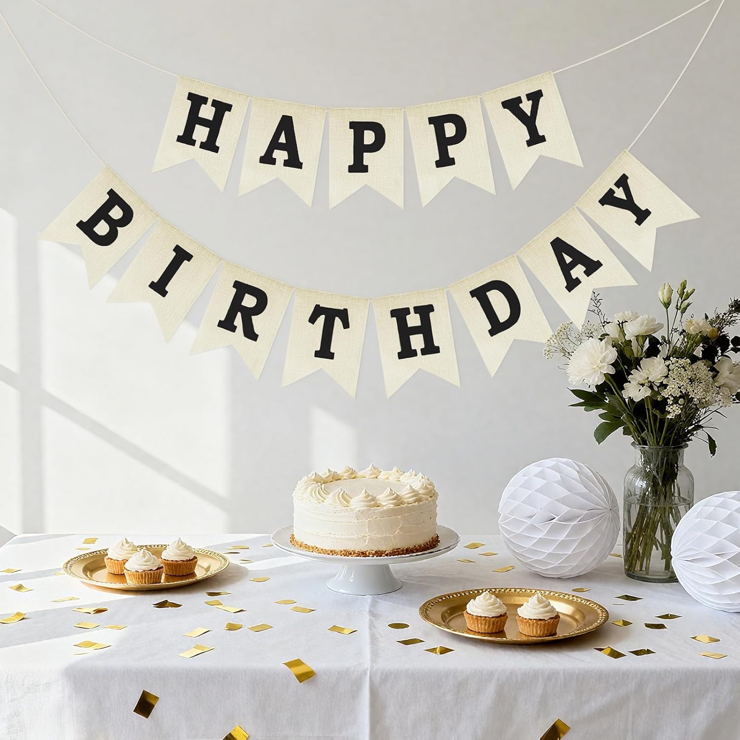 Happy Birthday Banner - NO DIY Black Burlap Happy Birthday Banner Sign Happy Birthdays Party Decoration Happy Birthdays Banners Bunting for Women Men Girl Boy Celebration Party Backdrops - Image 6