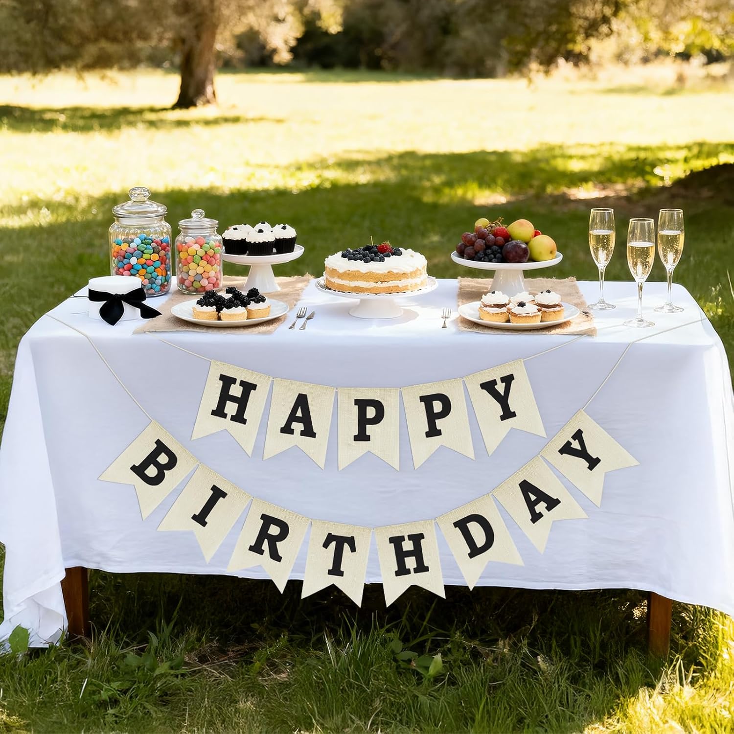 Happy Birthday Banner - NO DIY Black Burlap Happy Birthday Banner Sign Happy Birthdays Party Decoration Happy Birthdays Banners Bunting for Women Men Girl Boy Celebration Party Backdrops - Image 7
