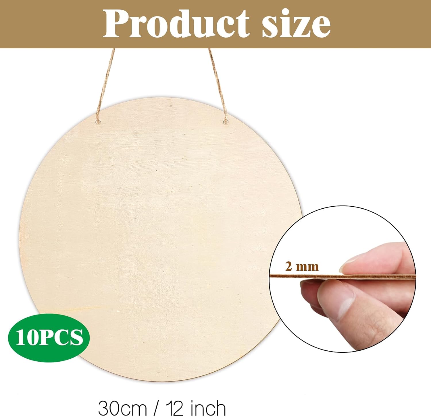 10Pcs Thickened Wood Circles for Crafts with Holes,12