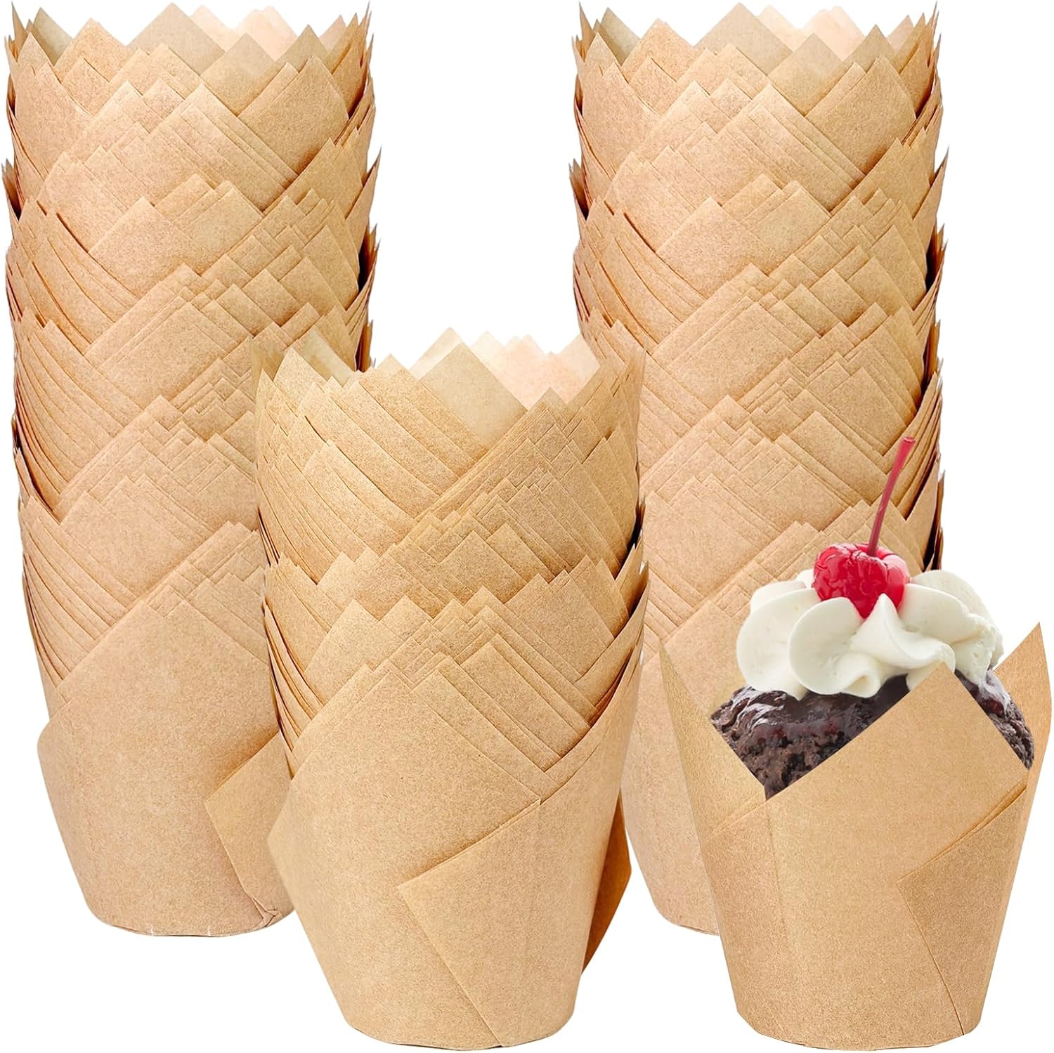 250Pcs Tulip Cupcake Liners,Parchment Paper Cupcake Liners,Muffin Liner for Baking in Standard Size,Cupcake Liner Paper for Party,Weeding,Birthday, Christmas,Valentines (Natural) - Image 1