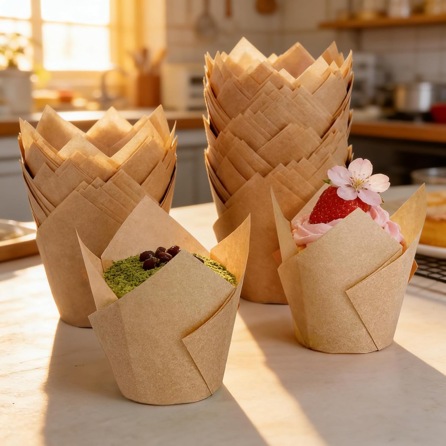 250Pcs Tulip Cupcake Liners,Parchment Paper Cupcake Liners,Muffin Liner for Baking in Standard Size,Cupcake Liner Paper for Party,Weeding,Birthday, Christmas,Valentines (Natural) - Image 3