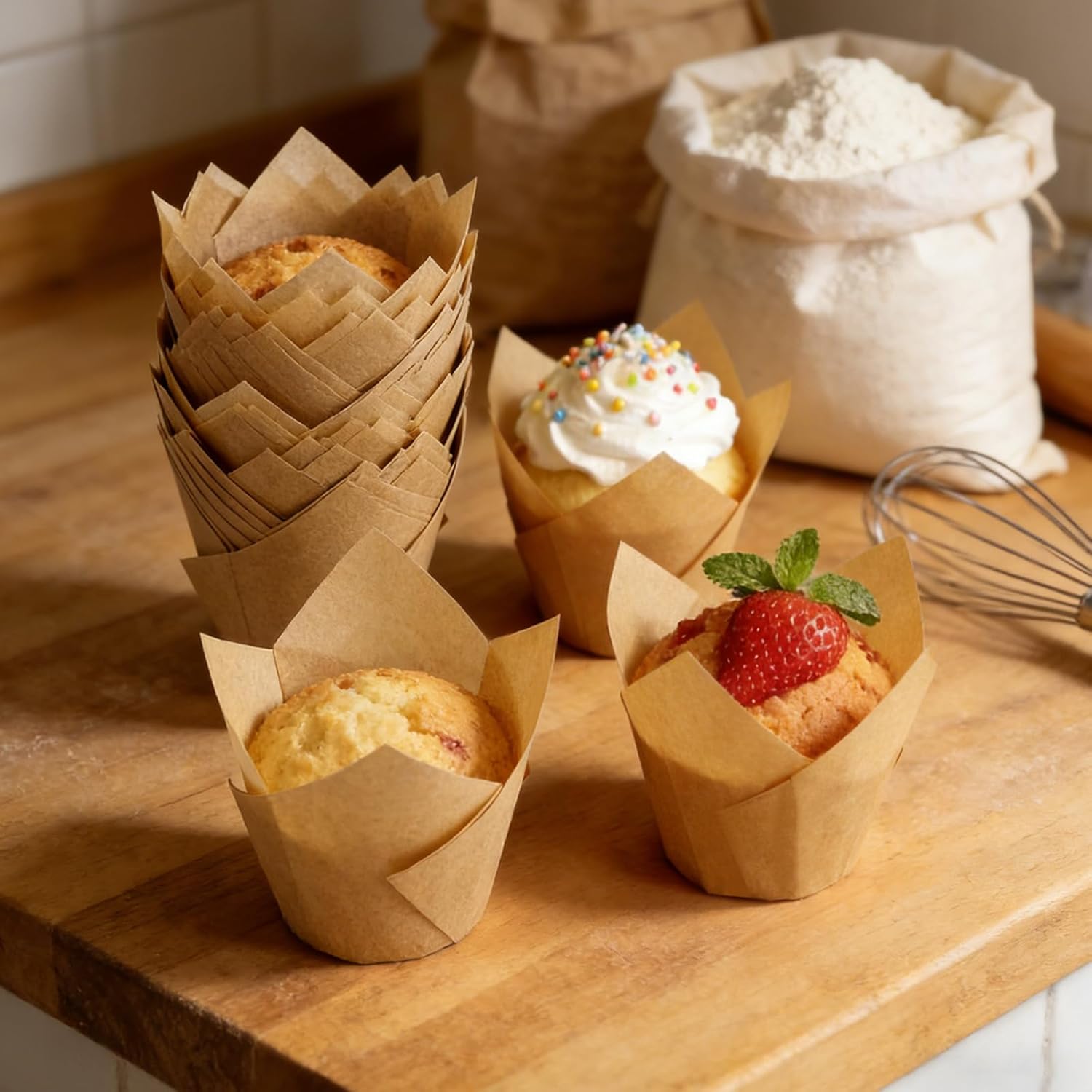 250Pcs Tulip Cupcake Liners,Parchment Paper Cupcake Liners,Muffin Liner for Baking in Standard Size,Cupcake Liner Paper for Party,Weeding,Birthday, Christmas,Valentines (Natural) - Image 4