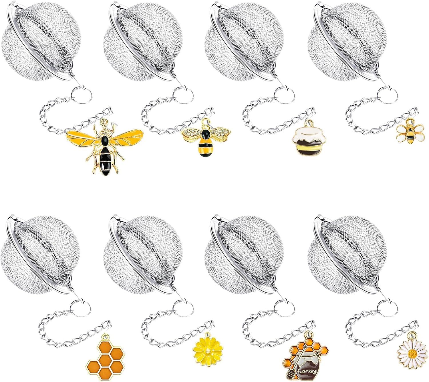 8Pcs Tea Ball,2.1 inch Tea Infuser for Loose Leaf Tea,Teas Strainer with Honey Bee Set Pendant,Loose Leaf Teas Steeper for Flavoring Herbal Spices and Seasonings - Image 1