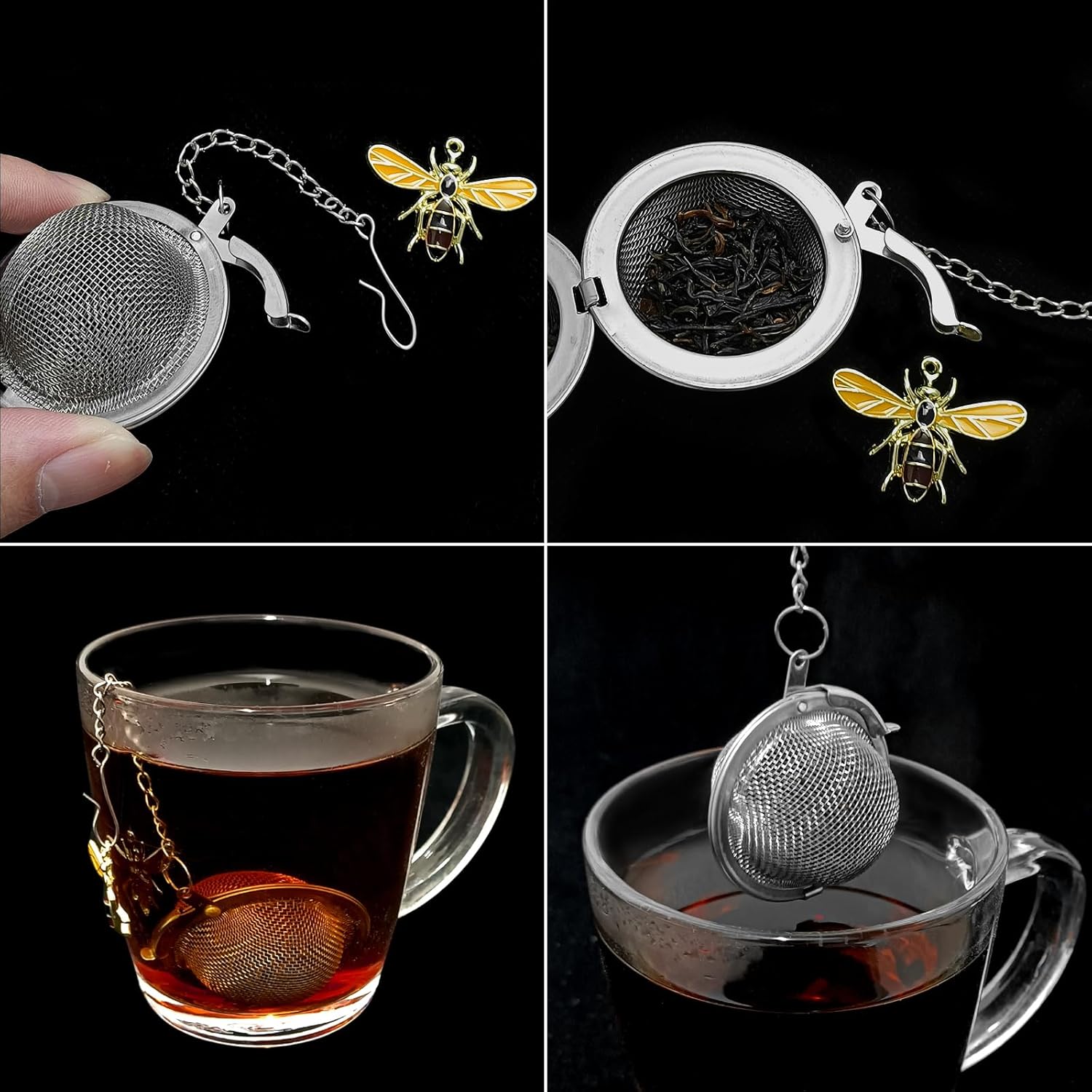 8Pcs Tea Ball,2.1 inch Tea Infuser for Loose Leaf Tea,Teas Strainer with Honey Bee Set Pendant,Loose Leaf Teas Steeper for Flavoring Herbal Spices and Seasonings - Image 3