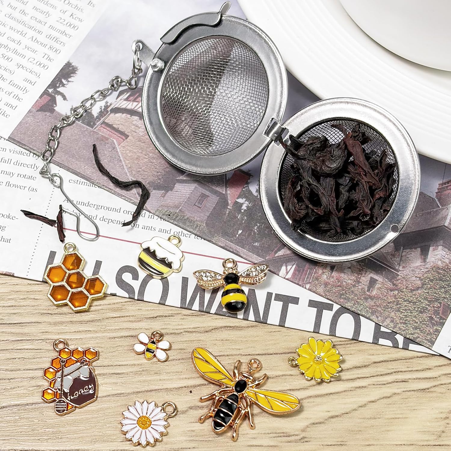 8Pcs Tea Ball,2.1 inch Tea Infuser for Loose Leaf Tea,Teas Strainer with Honey Bee Set Pendant,Loose Leaf Teas Steeper for Flavoring Herbal Spices and Seasonings - Image 4