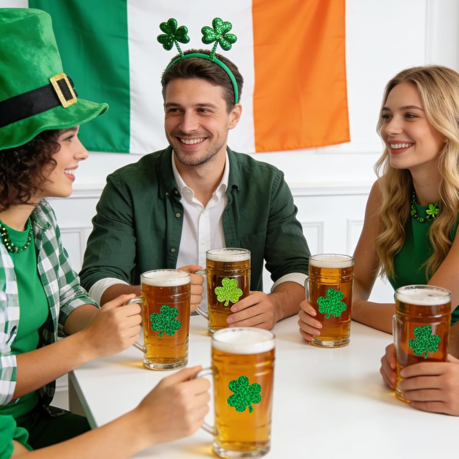 St.Patrick's Day Shamrock Stickers - 500Pcs 1.5'' Laser Shamrock Shape Stickers Roll Self Adhesive Holographic Green Irish Lucky Clover Sticker for Envelope Seal Card St.Patrick's Day (3 Color) - Image 4