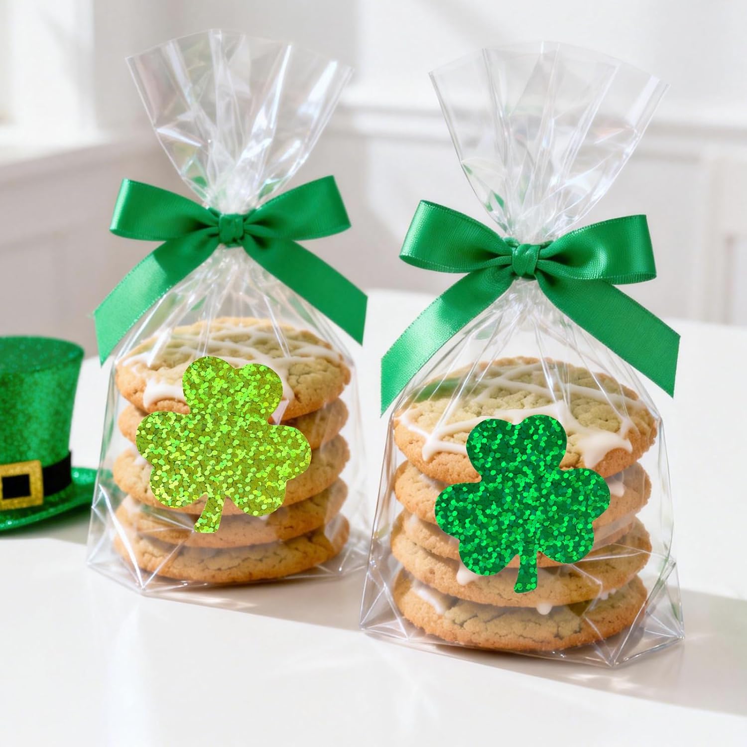 St.Patrick's Day Shamrock Stickers - 500Pcs 1.5'' Laser Shamrock Shape Stickers Roll Self Adhesive Holographic Green Irish Lucky Clover Sticker for Envelope Seal Card St.Patrick's Day (3 Color) - Image 5