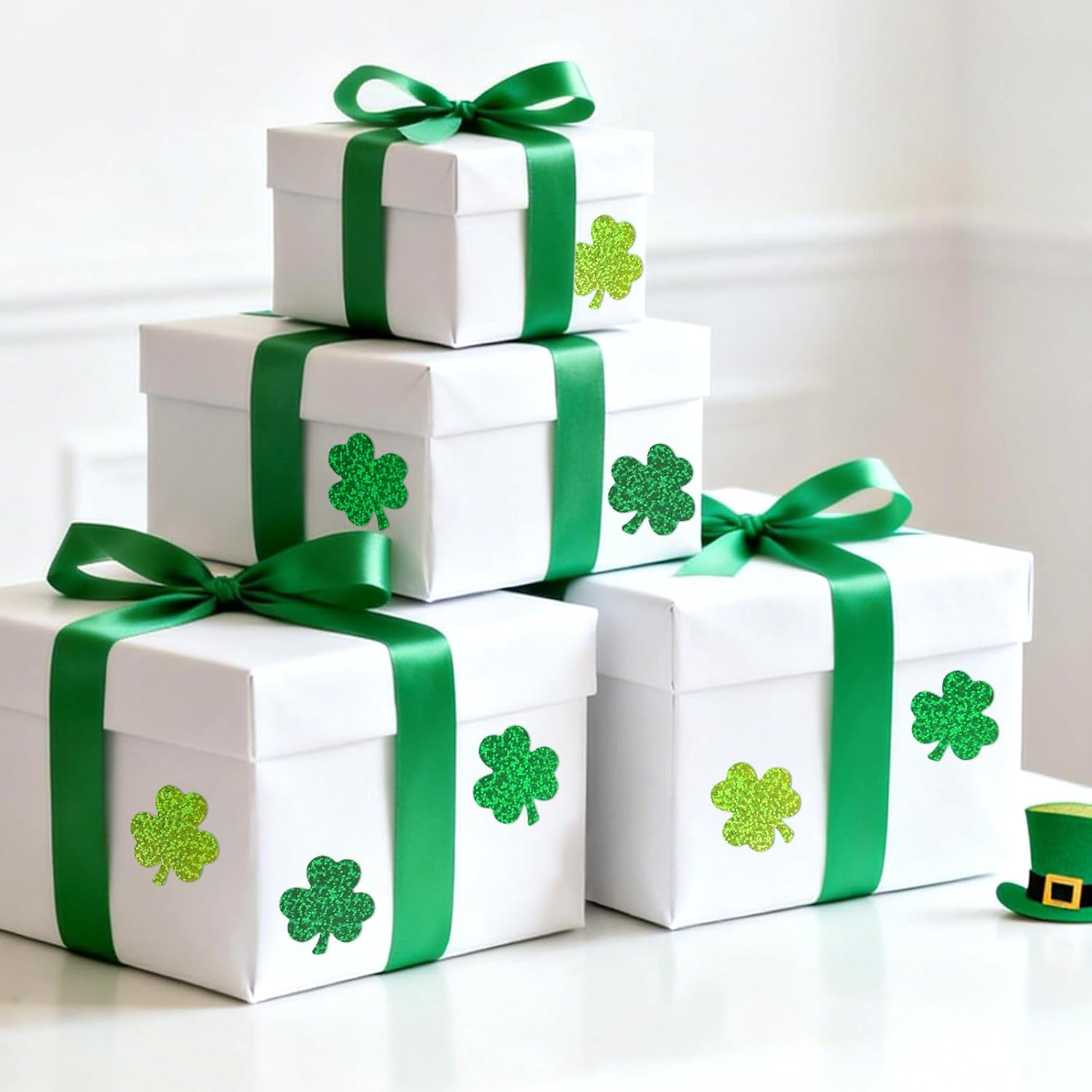 St.Patrick's Day Shamrock Stickers - 500Pcs 1.5'' Laser Shamrock Shape Stickers Roll Self Adhesive Holographic Green Irish Lucky Clover Sticker for Envelope Seal Card St.Patrick's Day (3 Color) - Image 6