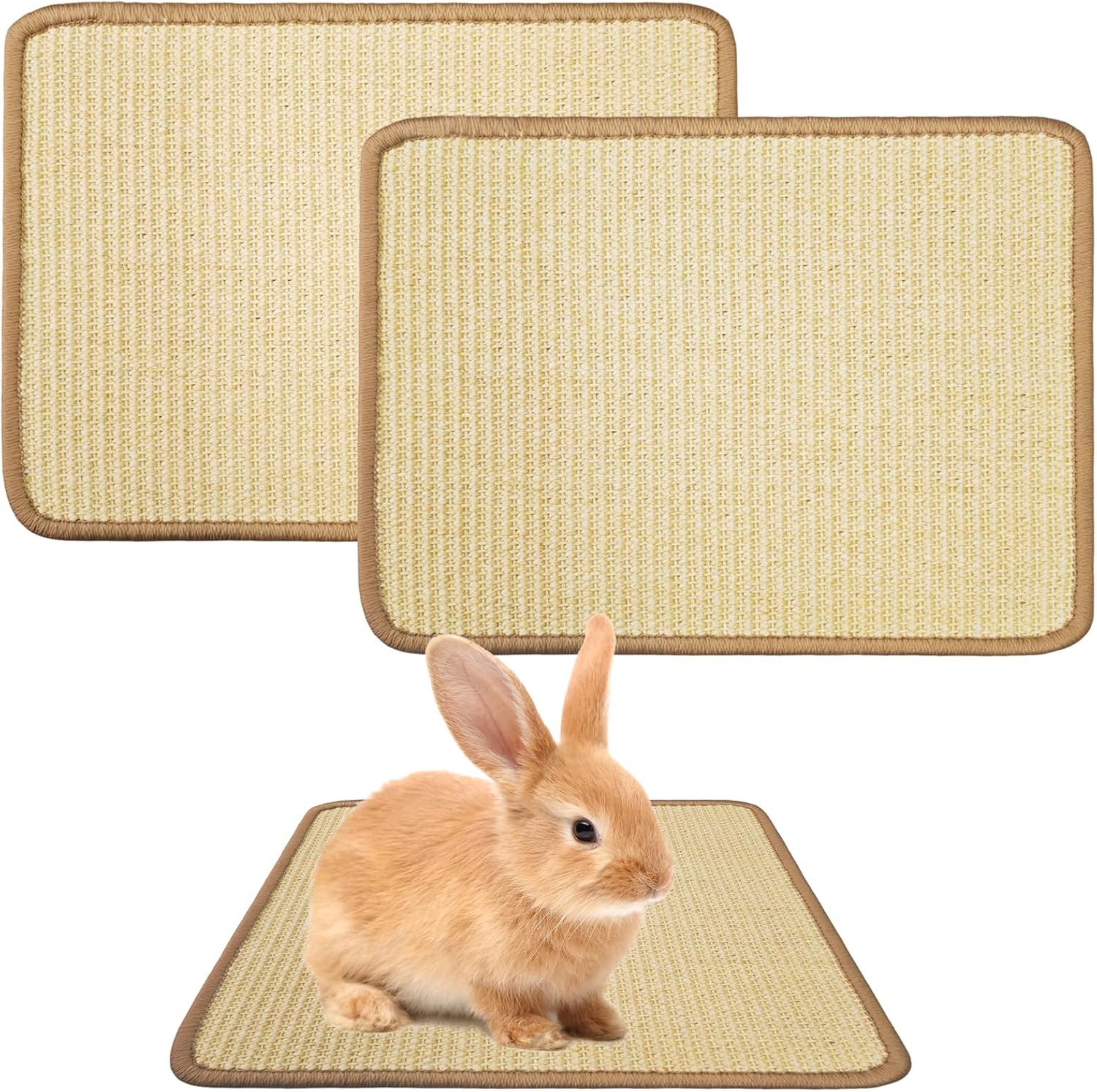 2Pcs Rabbit Scratch Mat,16 x 12 Inch Sisal Rabbit Scratching Pad,Rabbits Scratching Mats for Cages,Claws and Teeth Care Rabbits Chew Toys,Small Pet Bedding for Biting Sleeping Nesting - Image 1