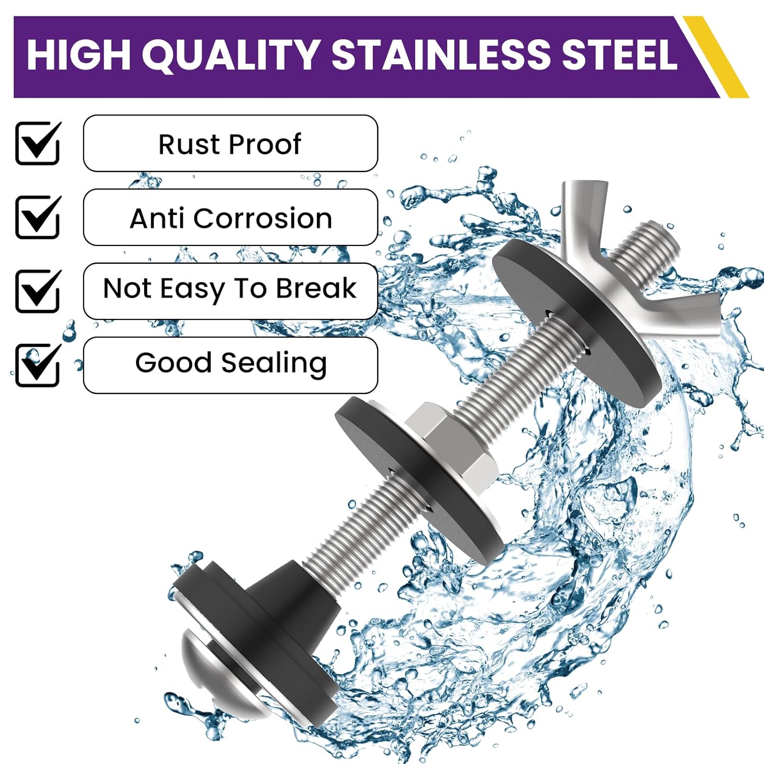 4 Pcs Universal Toilet Tank to Bowl Bolts Kit, Heavy Duty Stainless Steel Toilet Tank Bolts with Stainless and Rubber Washers Gasket for Toilet Mounting and Repair - Image 3