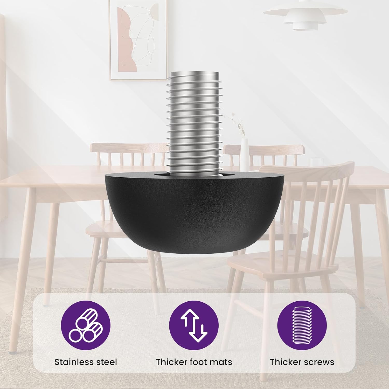 M8 Adjustable Furniture Leg, 304 Stainless Steel Furniture Feet, 8mm x 1.25 Screw-in Leveling Feet, Outdoor Patio Furniture Legs Leveler Replacement for Table, Chair, Desk, Cabinet (12Pcs) - Image 2