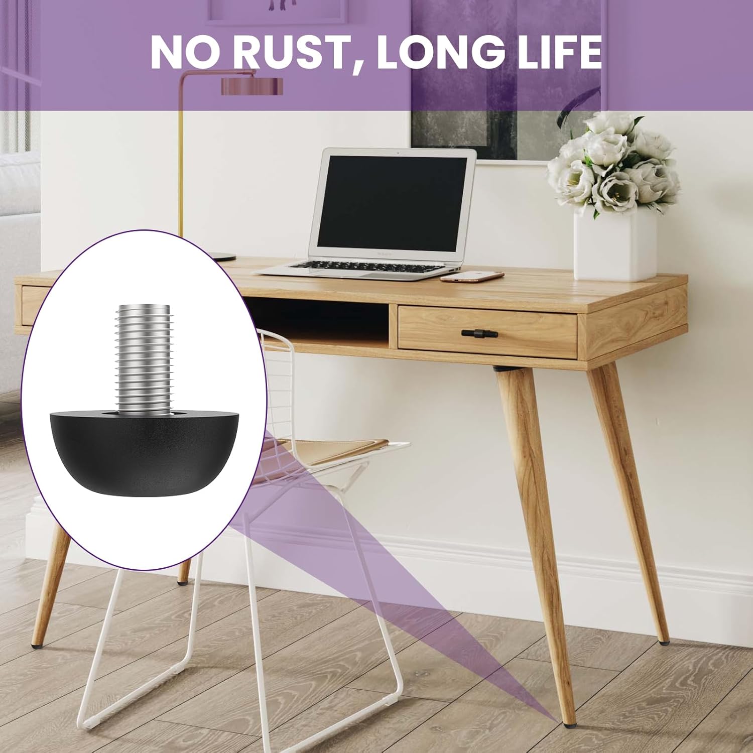 M8 Adjustable Furniture Leg, 304 Stainless Steel Furniture Feet, 8mm x 1.25 Screw-in Leveling Feet, Outdoor Patio Furniture Legs Leveler Replacement for Table, Chair, Desk, Cabinet (12Pcs) - Image 6