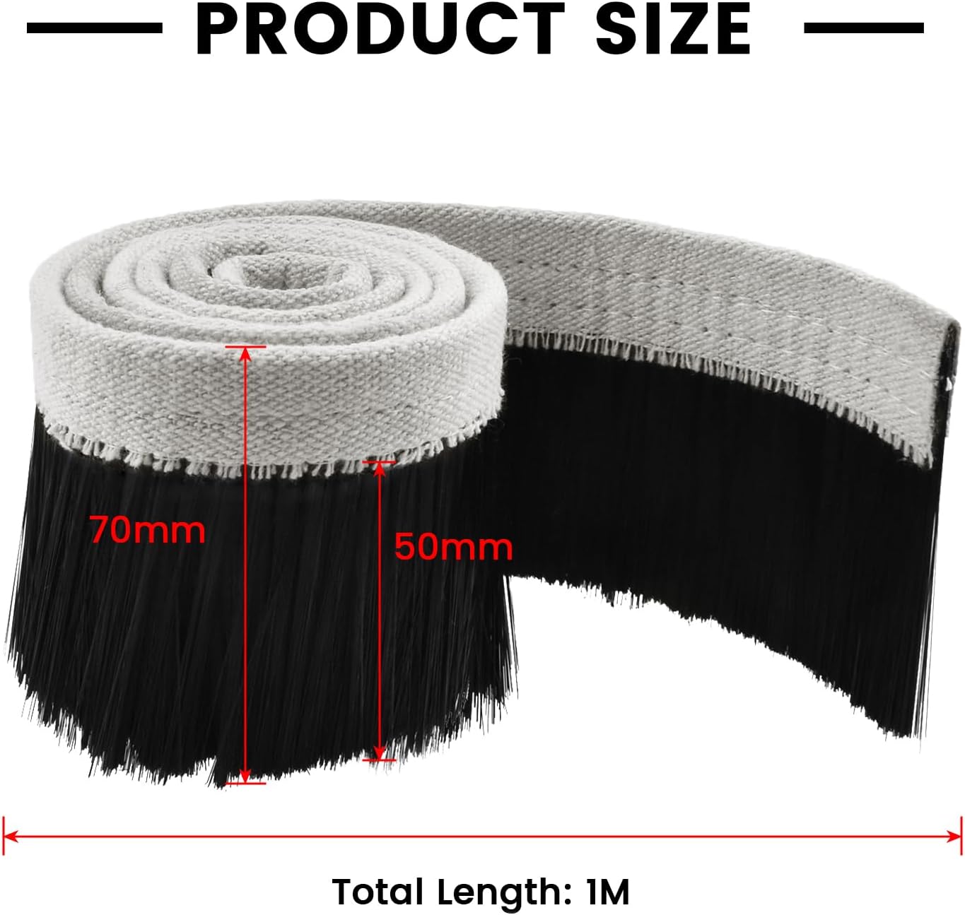 CNC Vacuum Brush, 1m x 70mm Nylon Dust Shoe Brush, Vacuum Cleaner Engraving Machine Dust Cover for CNC Router, Spindle Motor Milling Machine (Black) - Image 2