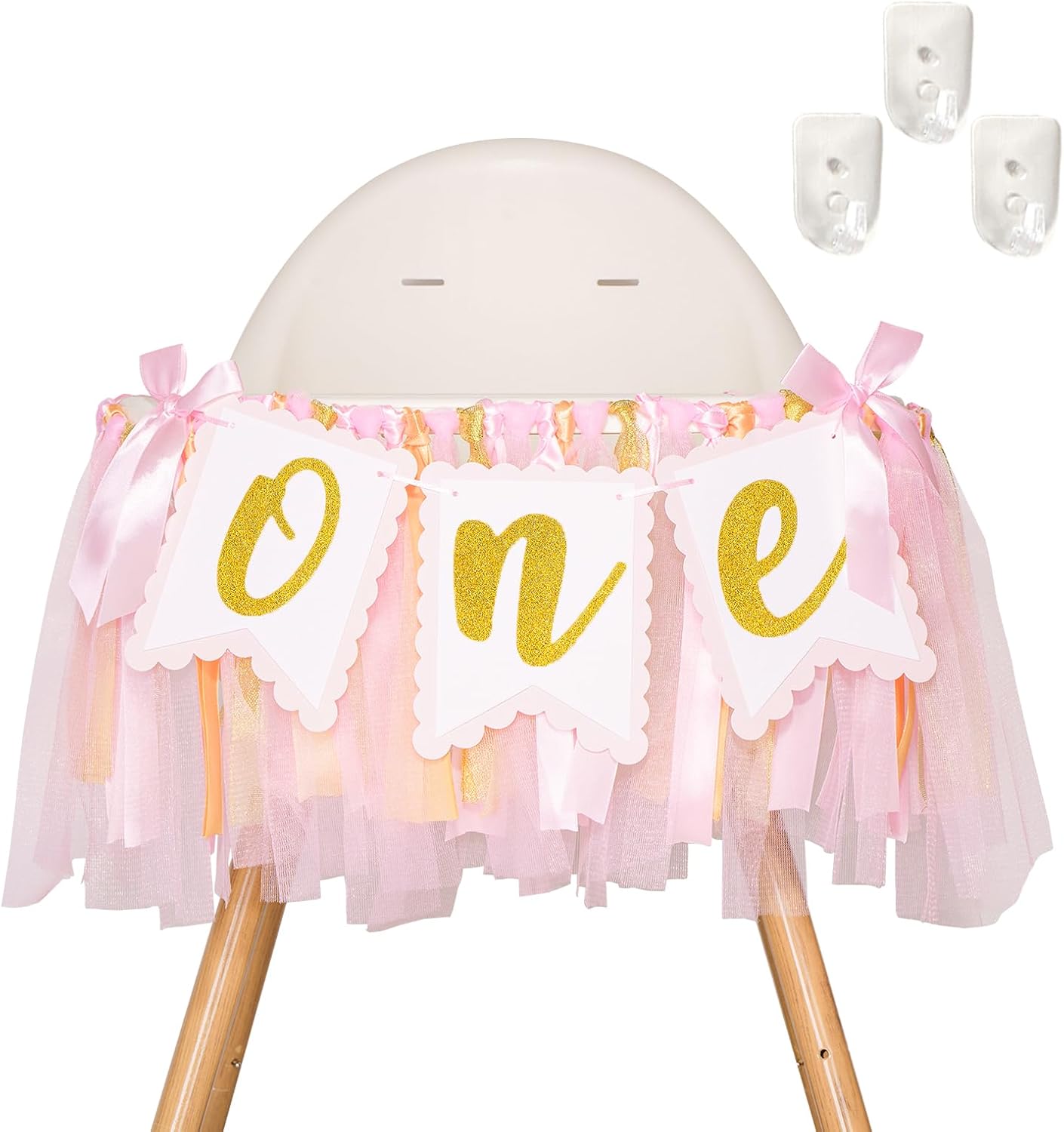 1st Highchair Banner Birthday Girl - NO DIY First Birthday Highchair Banner Pink One Year Old Birthdays Party Decoration 1st Highchair Garland Decoration for Princess Fairy Baby Photo Prop Party Decor - Image 1