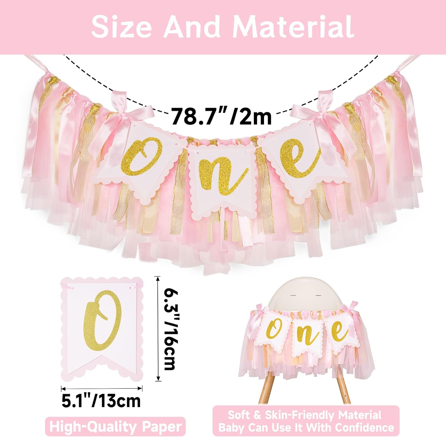 1st Highchair Banner Birthday Girl - NO DIY First Birthday Highchair Banner Pink One Year Old Birthdays Party Decoration 1st Highchair Garland Decoration for Princess Fairy Baby Photo Prop Party Decor - Image 2