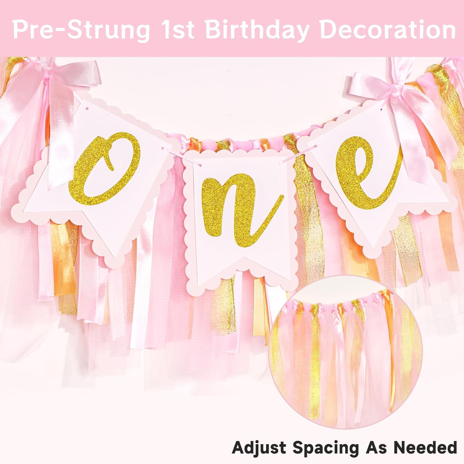 1st Highchair Banner Birthday Girl - NO DIY First Birthday Highchair Banner Pink One Year Old Birthdays Party Decoration 1st Highchair Garland Decoration for Princess Fairy Baby Photo Prop Party Decor - Image 3
