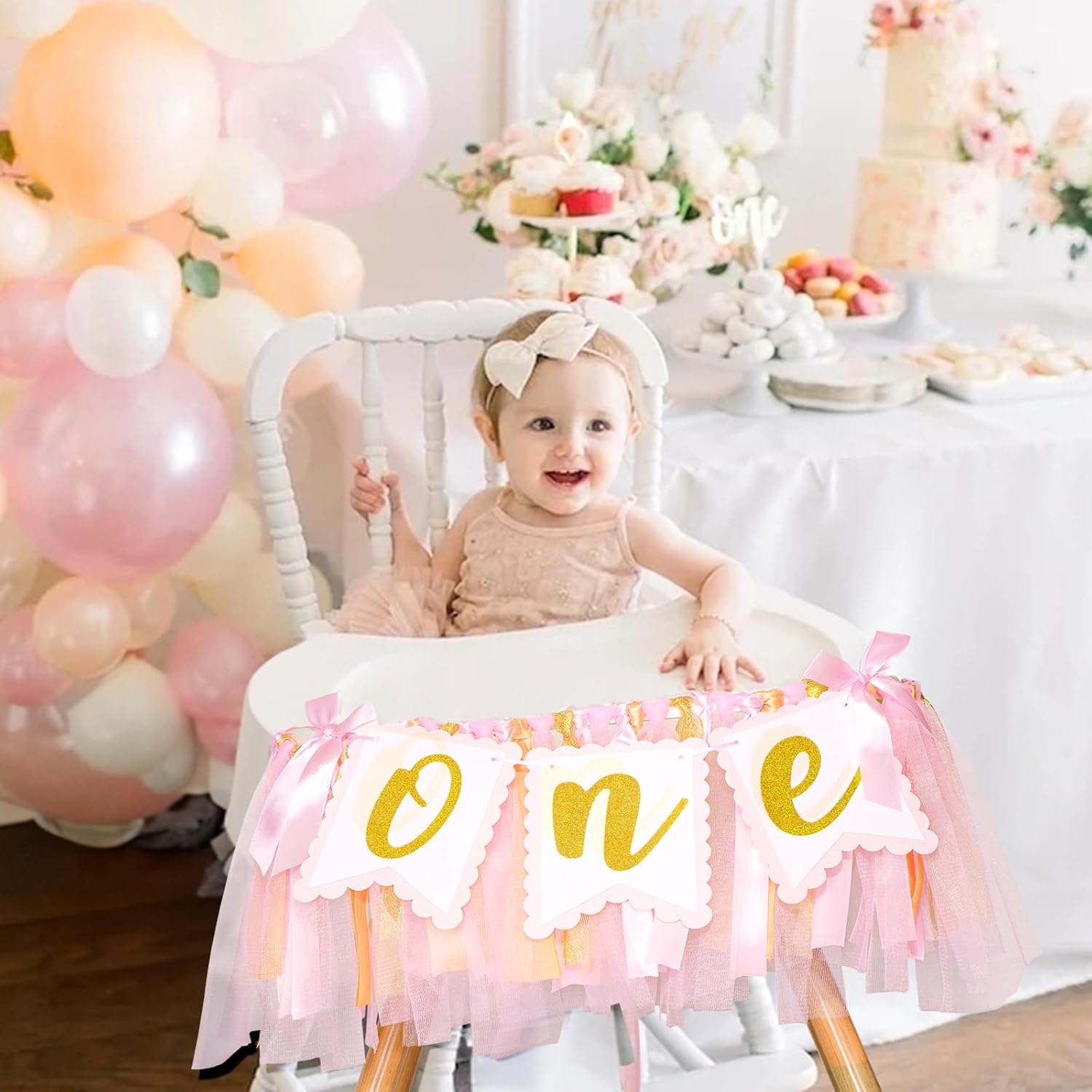 1st Highchair Banner Birthday Girl - NO DIY First Birthday Highchair Banner Pink One Year Old Birthdays Party Decoration 1st Highchair Garland Decoration for Princess Fairy Baby Photo Prop Party Decor - Image 5