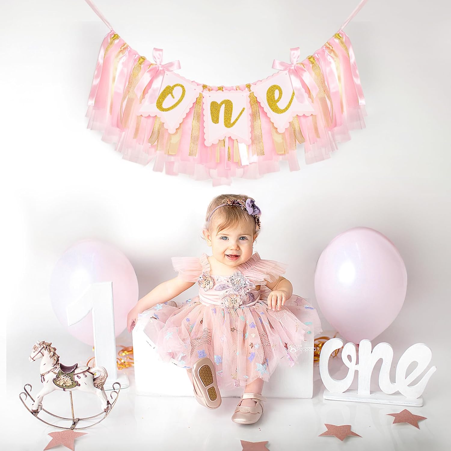 1st Highchair Banner Birthday Girl - NO DIY First Birthday Highchair Banner Pink One Year Old Birthdays Party Decoration 1st Highchair Garland Decoration for Princess Fairy Baby Photo Prop Party Decor - Image 6