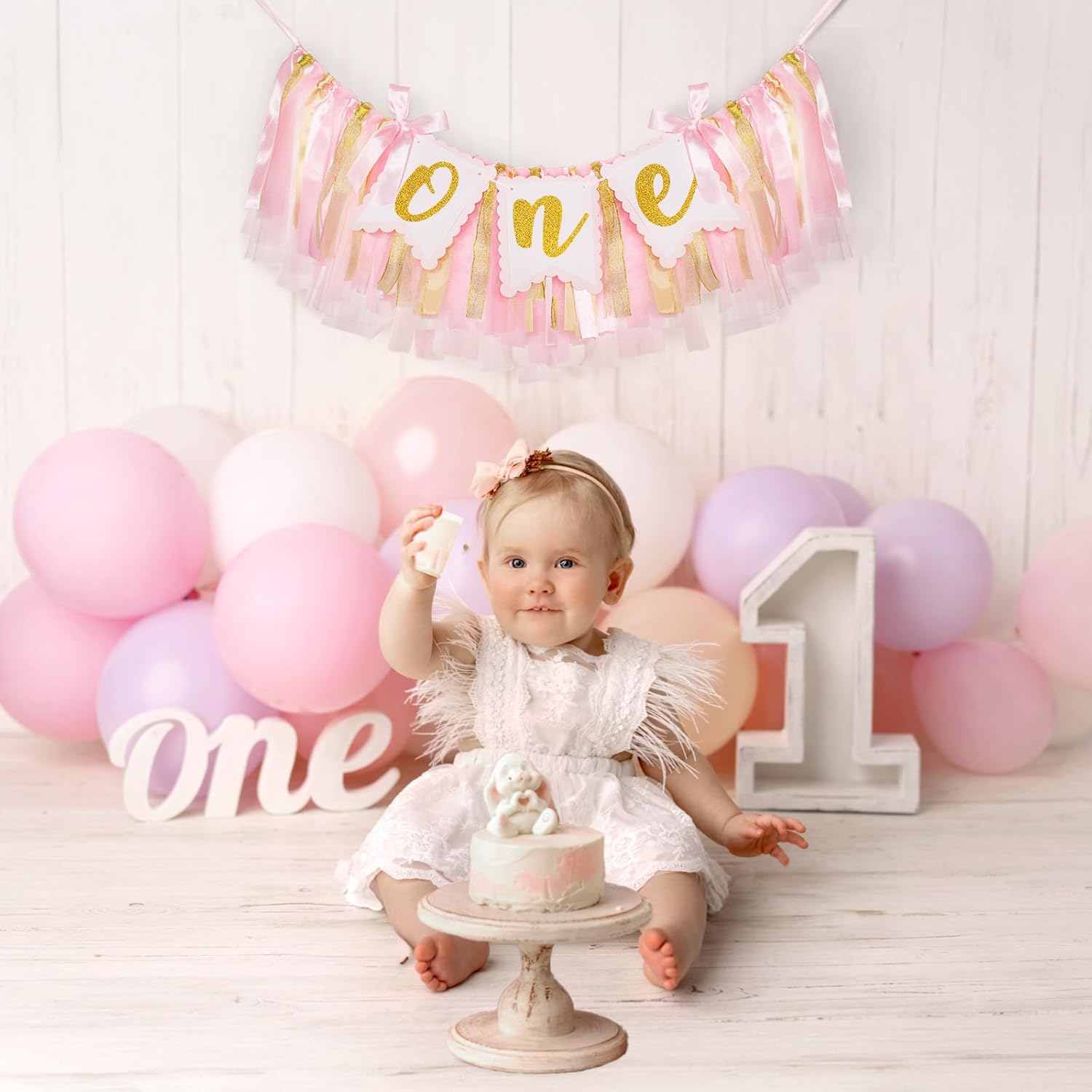 1st Highchair Banner Birthday Girl - NO DIY First Birthday Highchair Banner Pink One Year Old Birthdays Party Decoration 1st Highchair Garland Decoration for Princess Fairy Baby Photo Prop Party Decor - Image 8