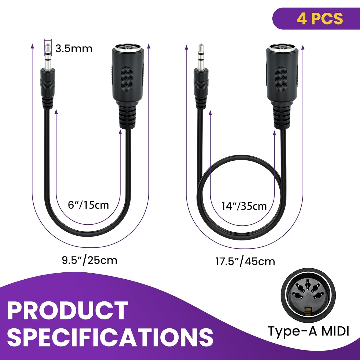 4Pcs Type-A MIDI to 3.5mm Adapter | Include 14