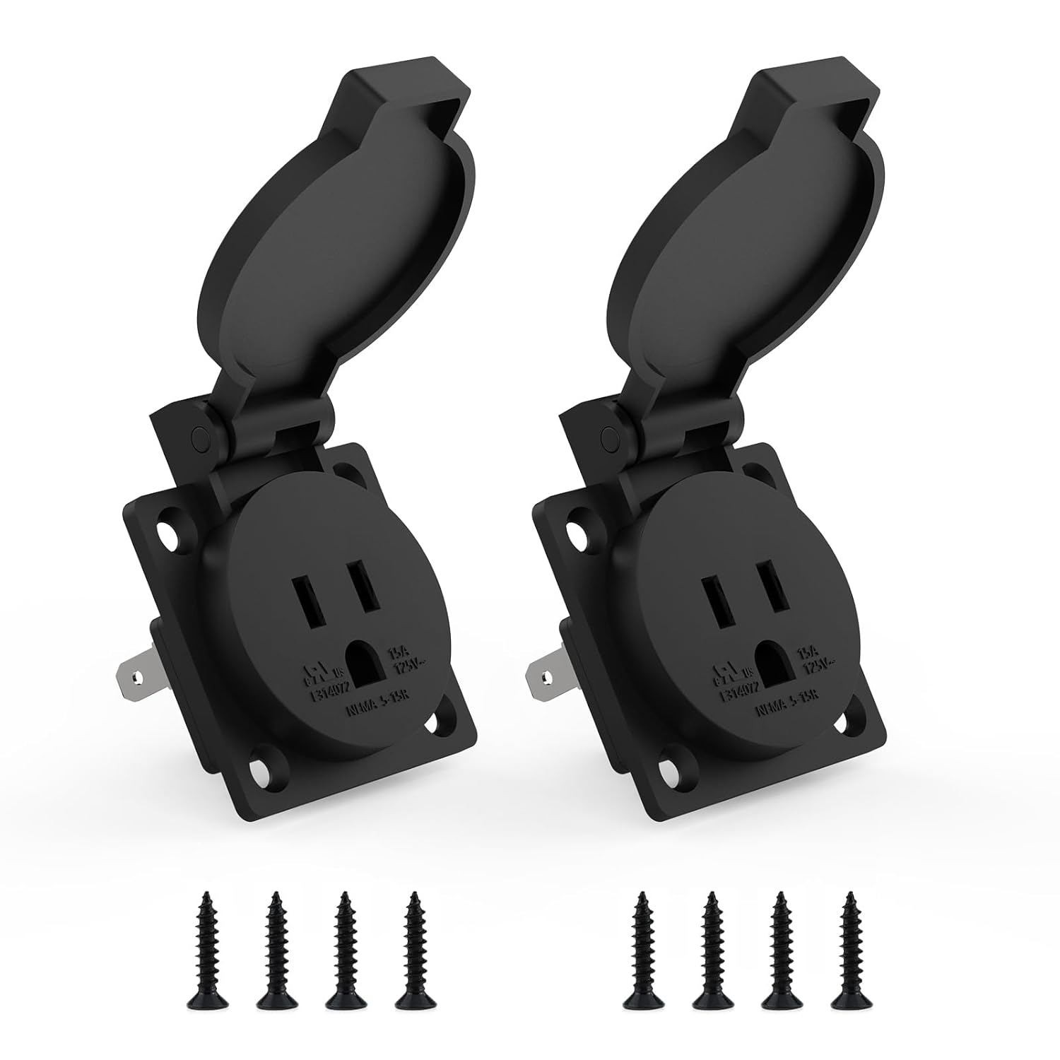 US Standard Water-Proof Power Outlet 15Amp 3-Hole Socket, 125Volt Power Outlet Receptacle, NEMA 5-15R with Cover Socket,Panel Mount Dustproof Industrial Electrical Female Plug (2-Pack) - Image 1